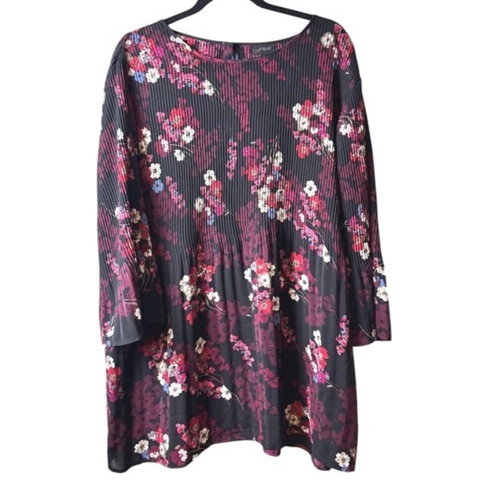 J Jill Wearver Collection Pleated Floral‎ Print Long Sleeve Tunic Top XL